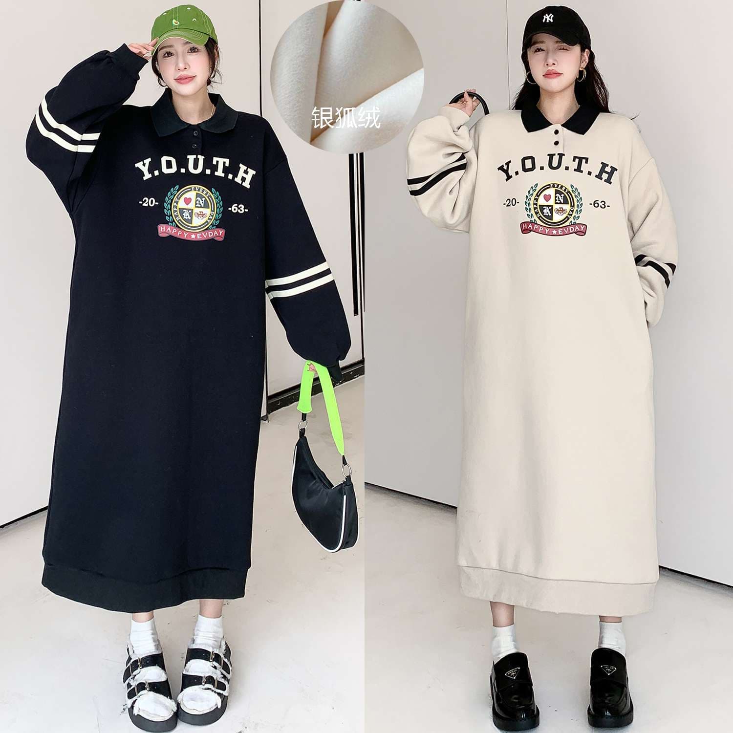 レディース Y.O.U.T.H.カレッジロゴ オーバーサイズスウェットワンピース