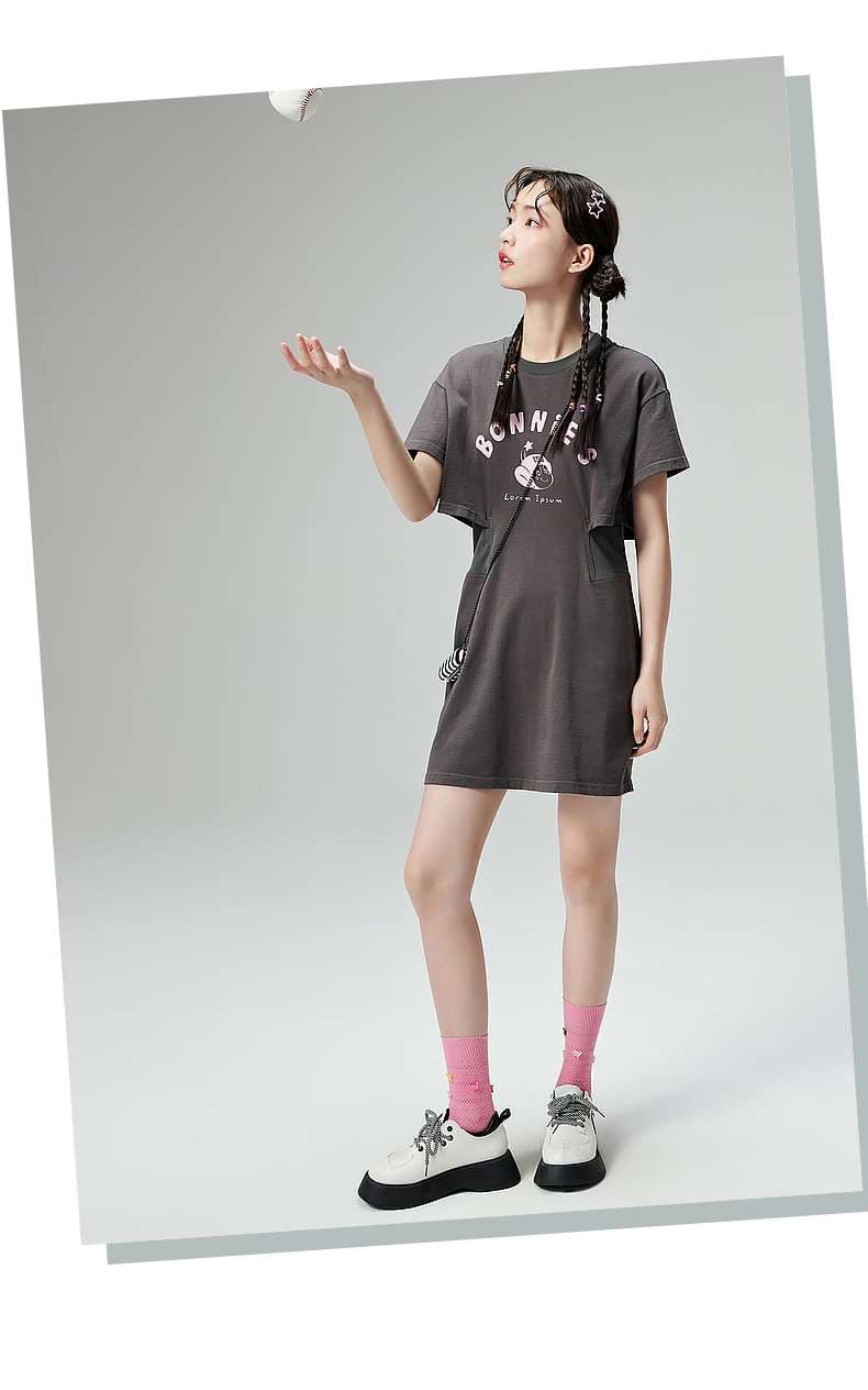 レディース スウェット スポーティーカジュアル ロゴTシャツワンピース
