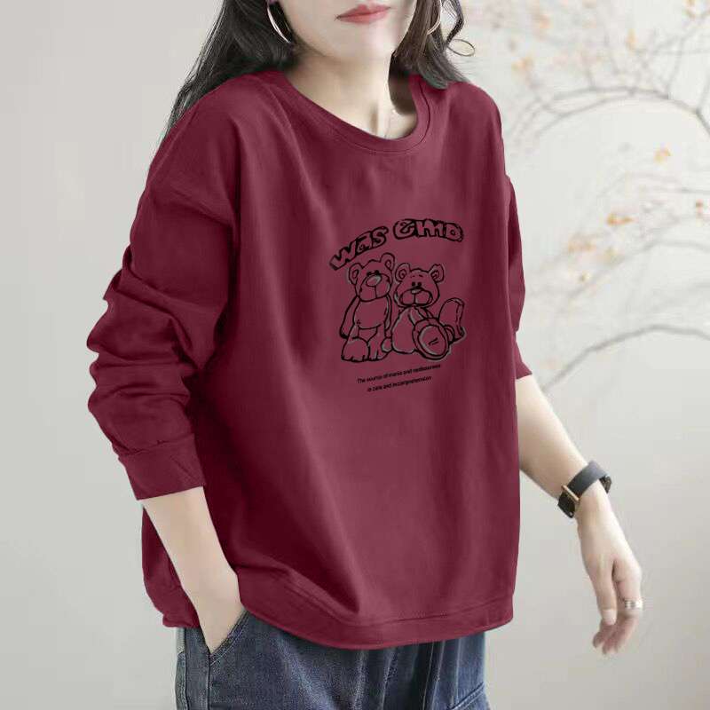 レディース スウェット クマさんプリント ゆったりトレーナー