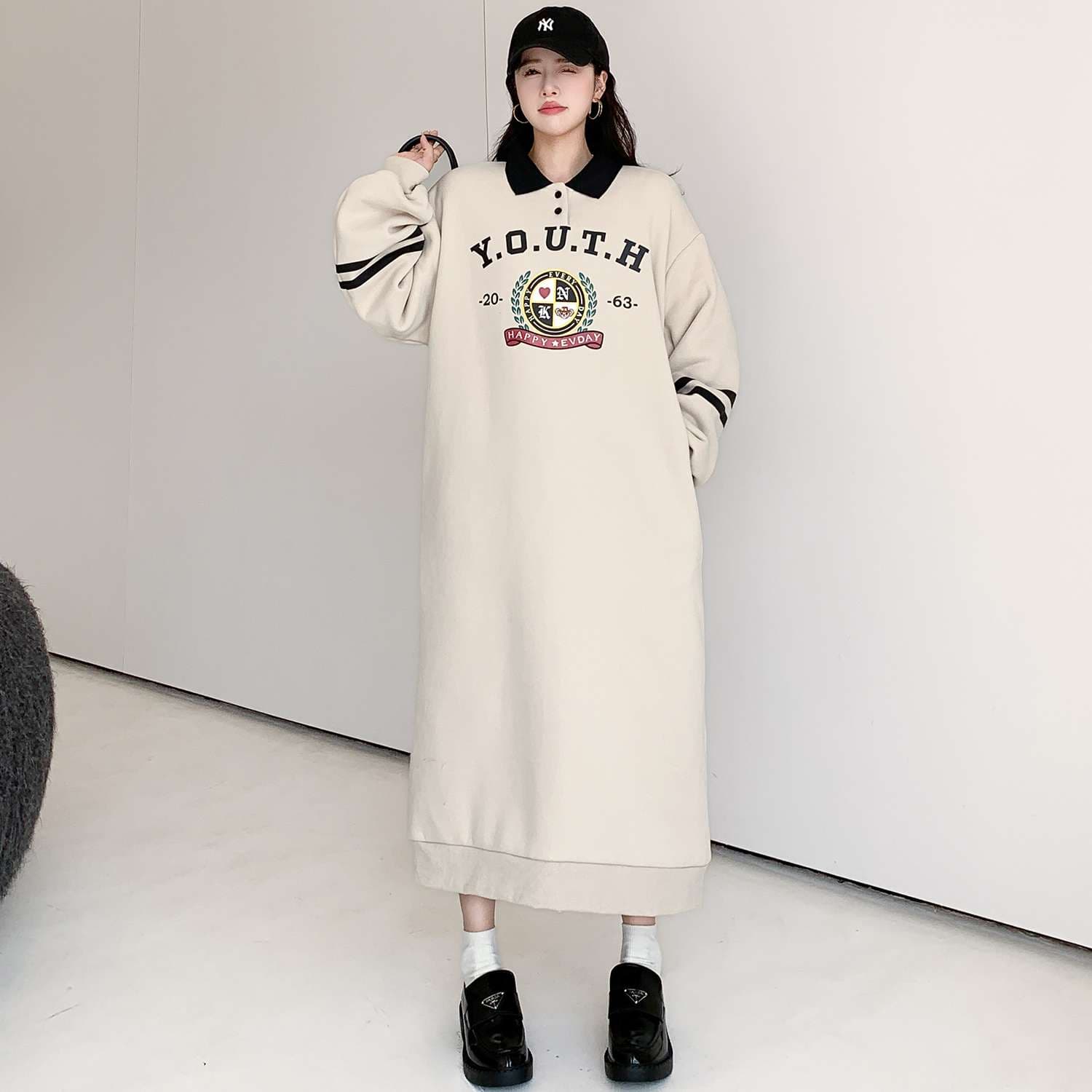 レディース Y.O.U.T.H.カレッジロゴ オーバーサイズスウェットワンピース