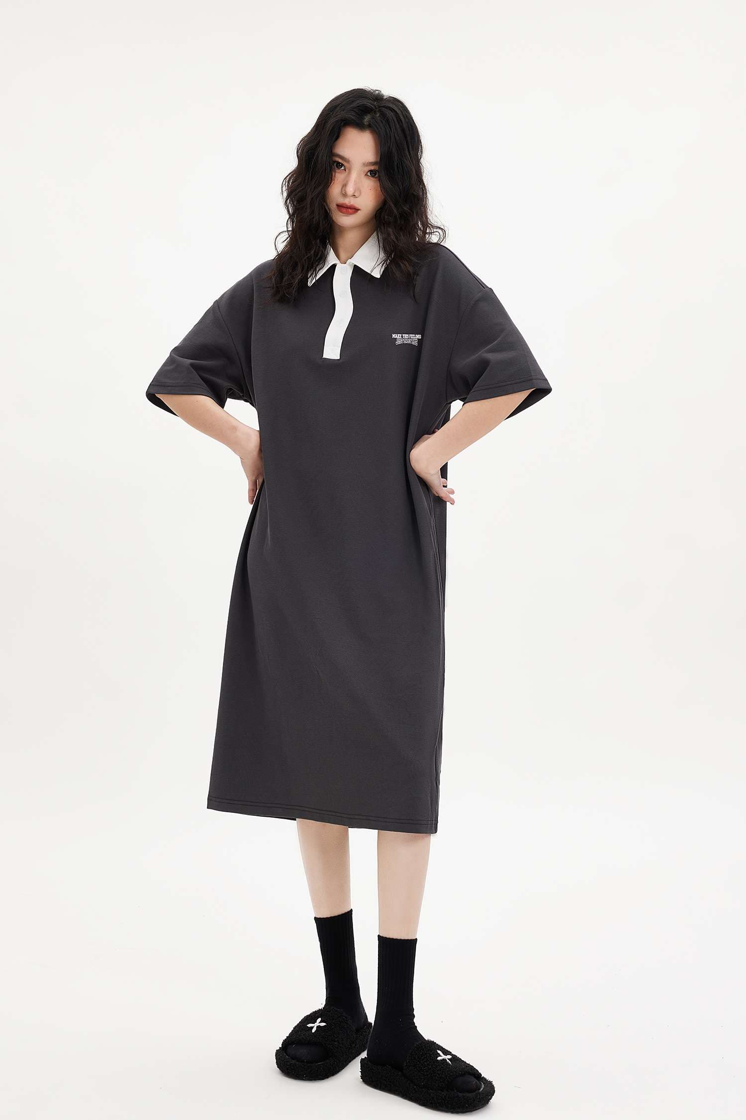 レディース スウェット オーバーサイズポロシャツワンピース