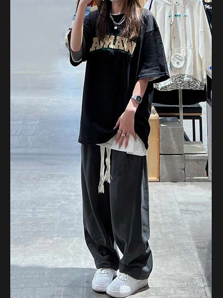 レディース スウェット ゆったりドローストリング ワイドレッグパンツ