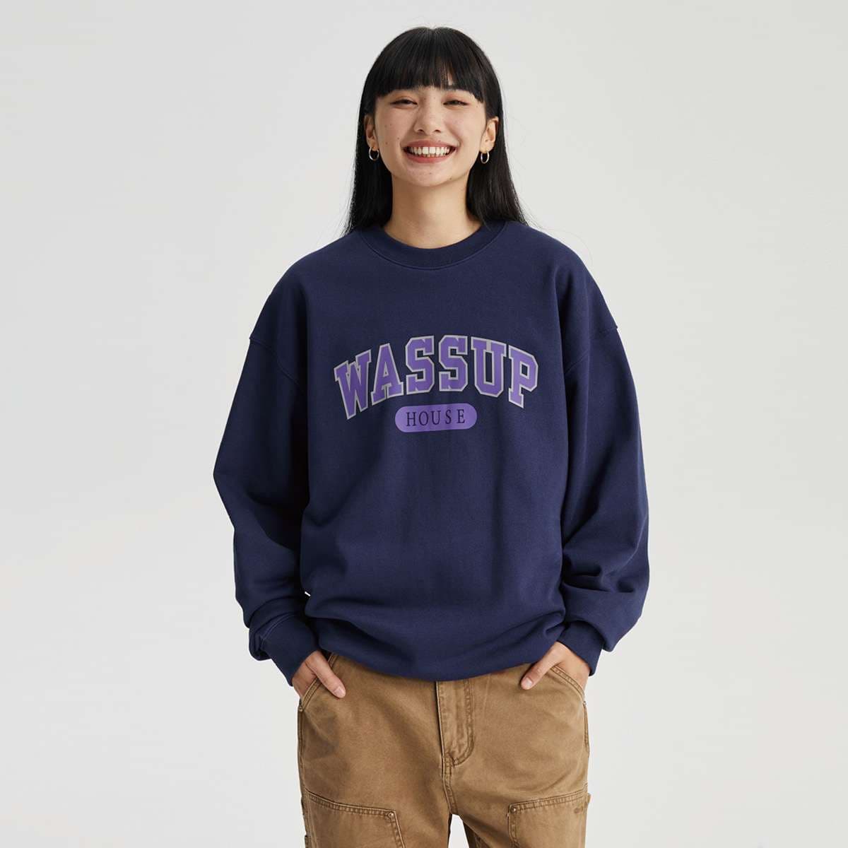 レディース ワッサップハウス カレッジロゴスウェット