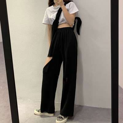レディース 個性派ダメージ加工ワイドスウェットパンツ