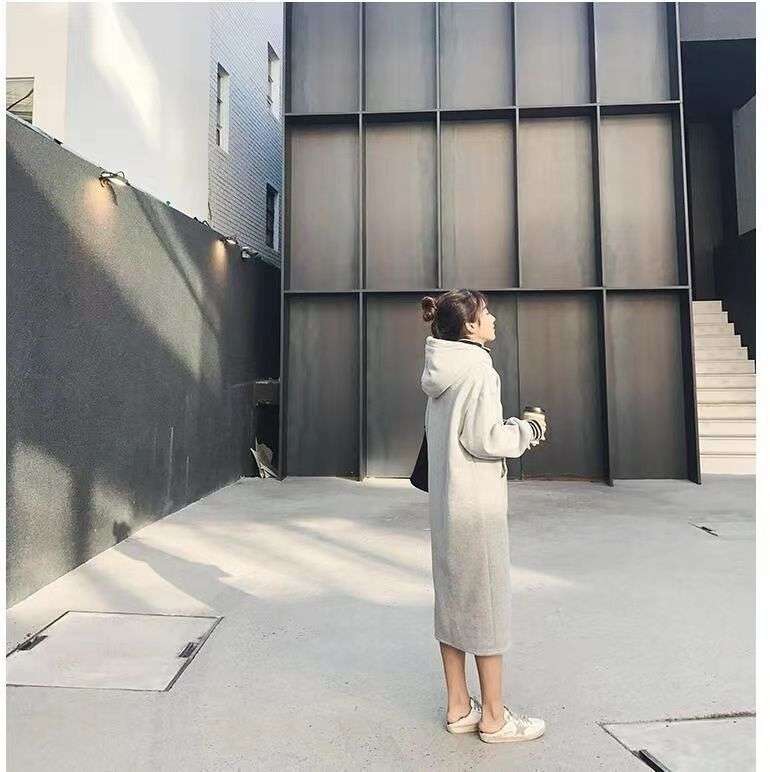 レディース スウェット ゆったりフード付きロング丈ワンピース