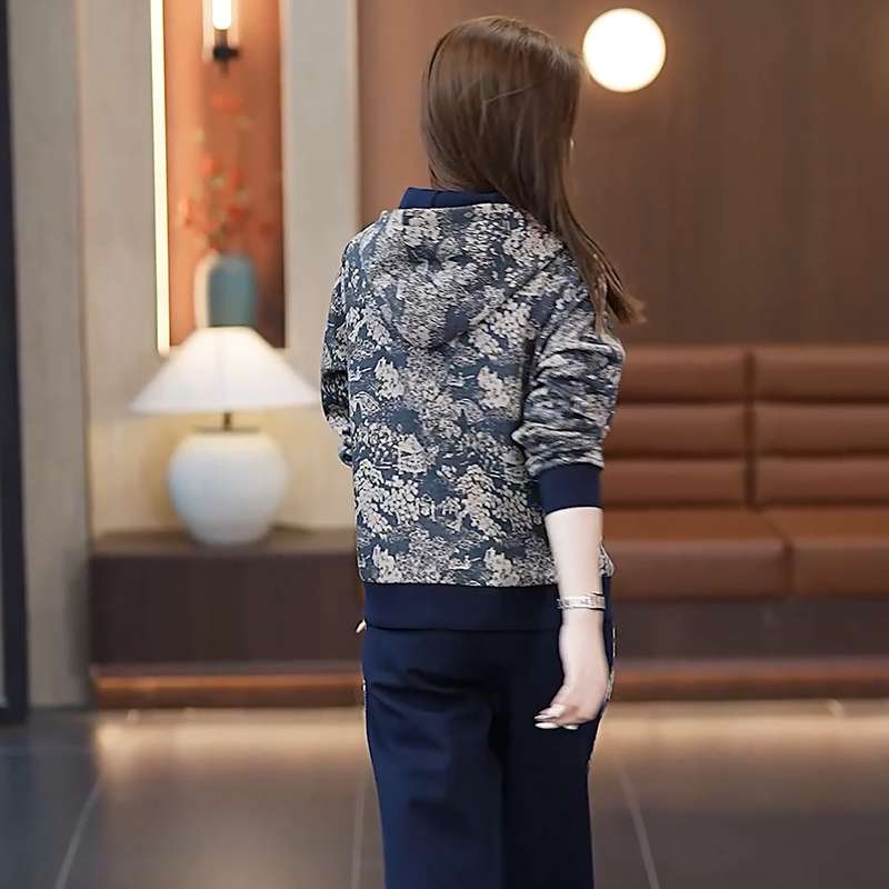 レディース スウェット 花柄ジャケットセットアップ