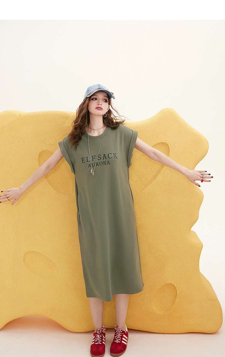 レディース スウェット ELFSACKロゴ入りカジュアルTシャツワンピース