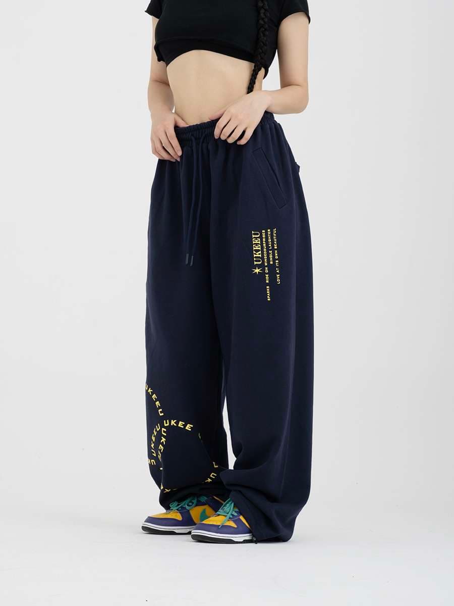 レディース UKEEUロゴ入りワイドスウェットパンツ