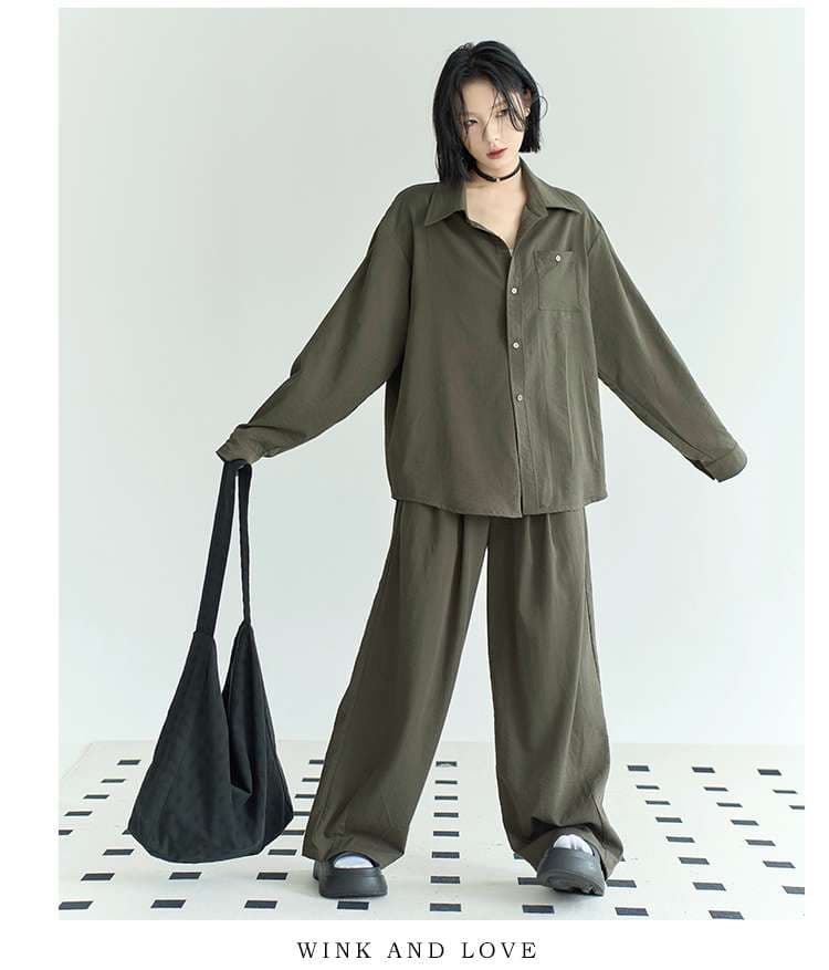 レディース スウェット ゆったりシルエットのシャツパンツセット