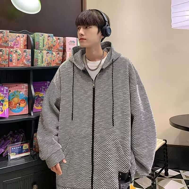 レディース スウェット オーバーサイズ ストライプ柄 ジップアップパーカー