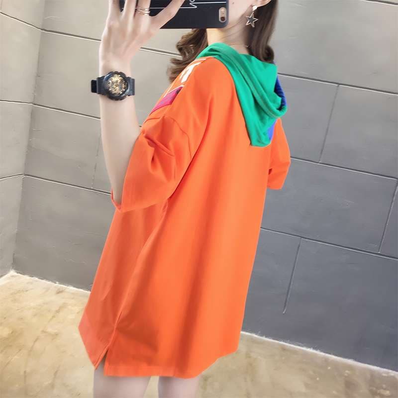 レディース スウェット マルチカラーフード付きオーバーサイズTシャツワンピース