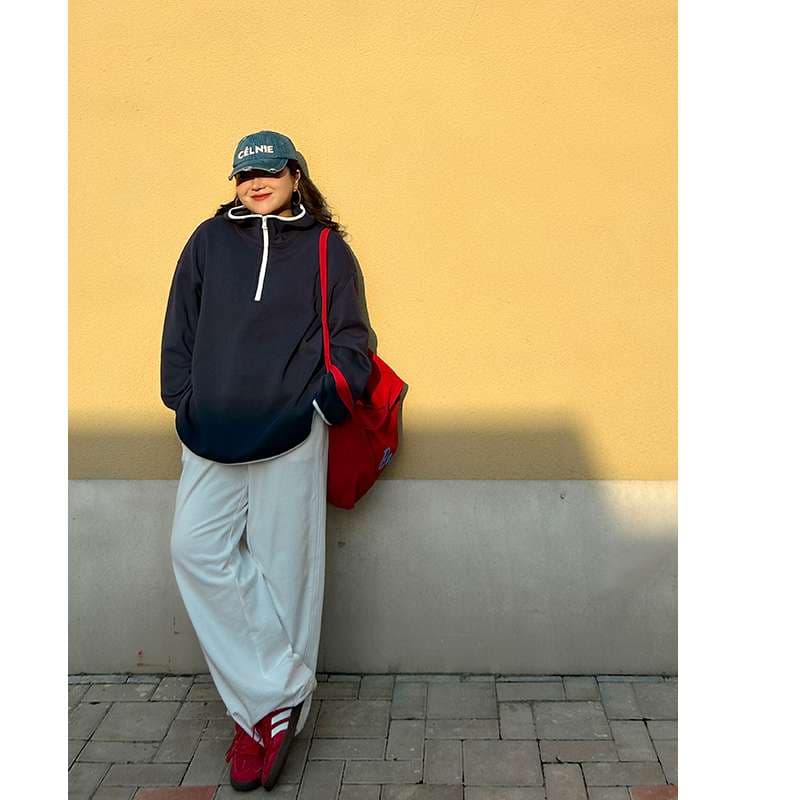 レディース ゆったりシルエットハーフジップスウェット