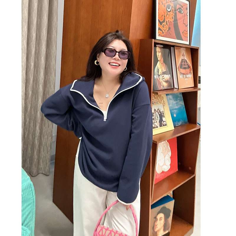 レディース ゆったりシルエットハーフジップスウェット