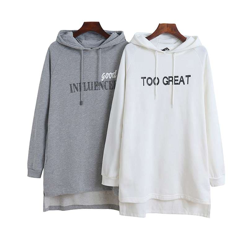 レディース スウェット メッセージ入りゆったりパーカーワンピ