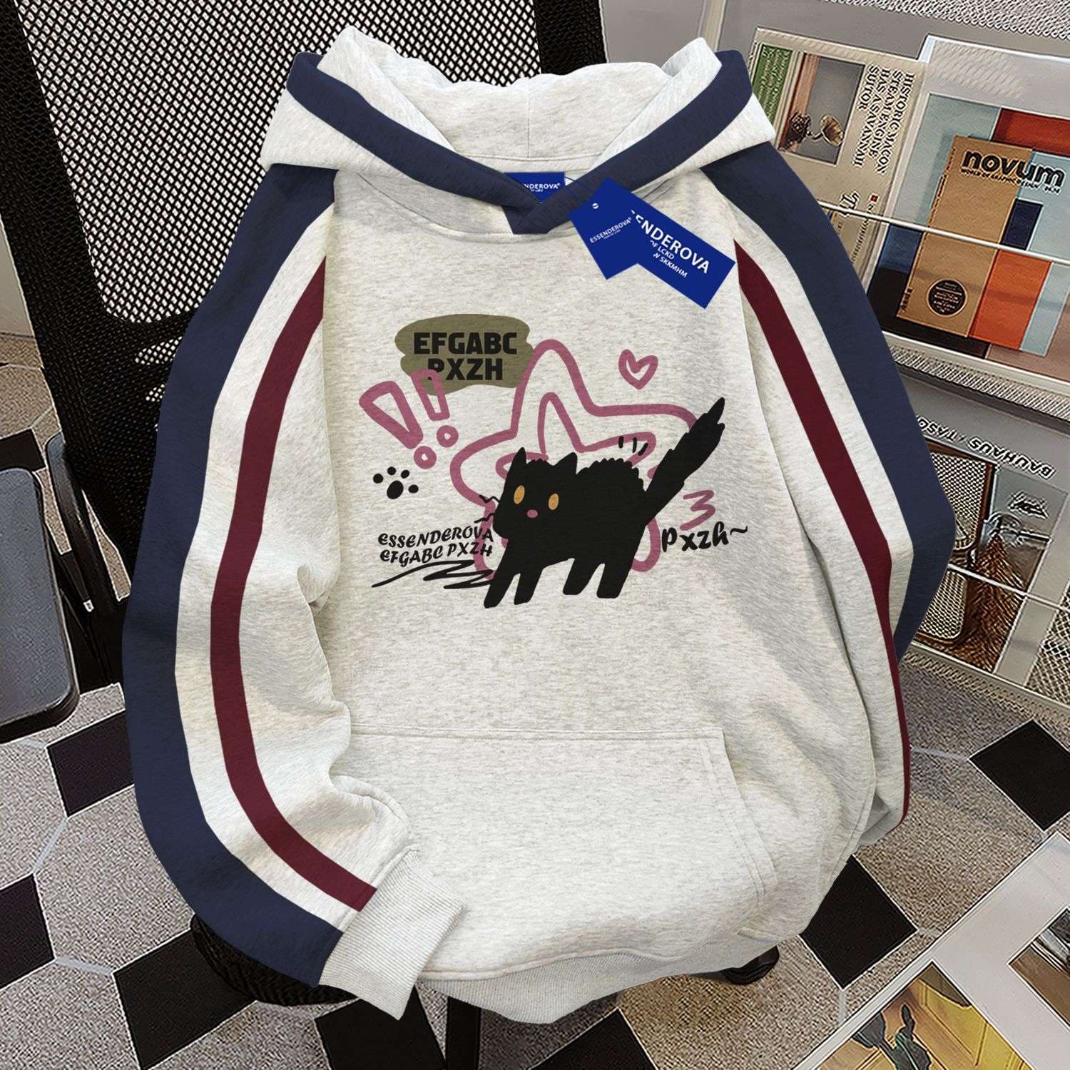 レディース スウェット 猫イラスト入りパーカー