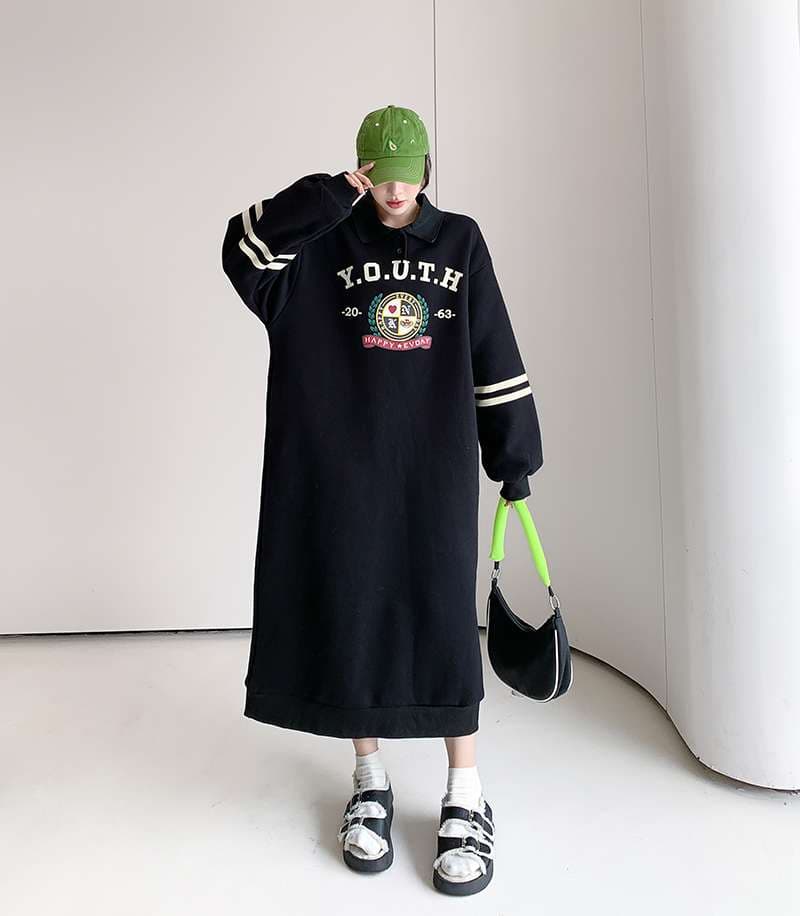 レディース Y.O.U.T.H.カレッジロゴ オーバーサイズスウェットワンピース