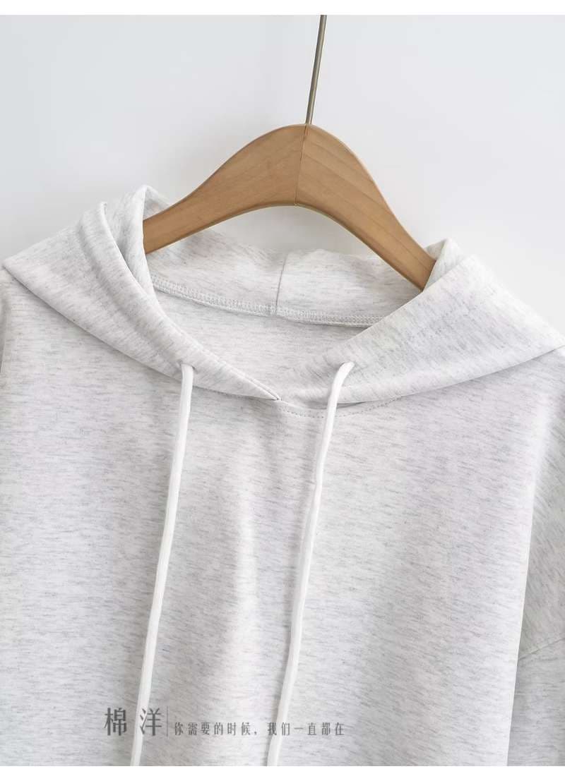 レディース スウェット シンプルクロップドパーカー ワイドスリーブ