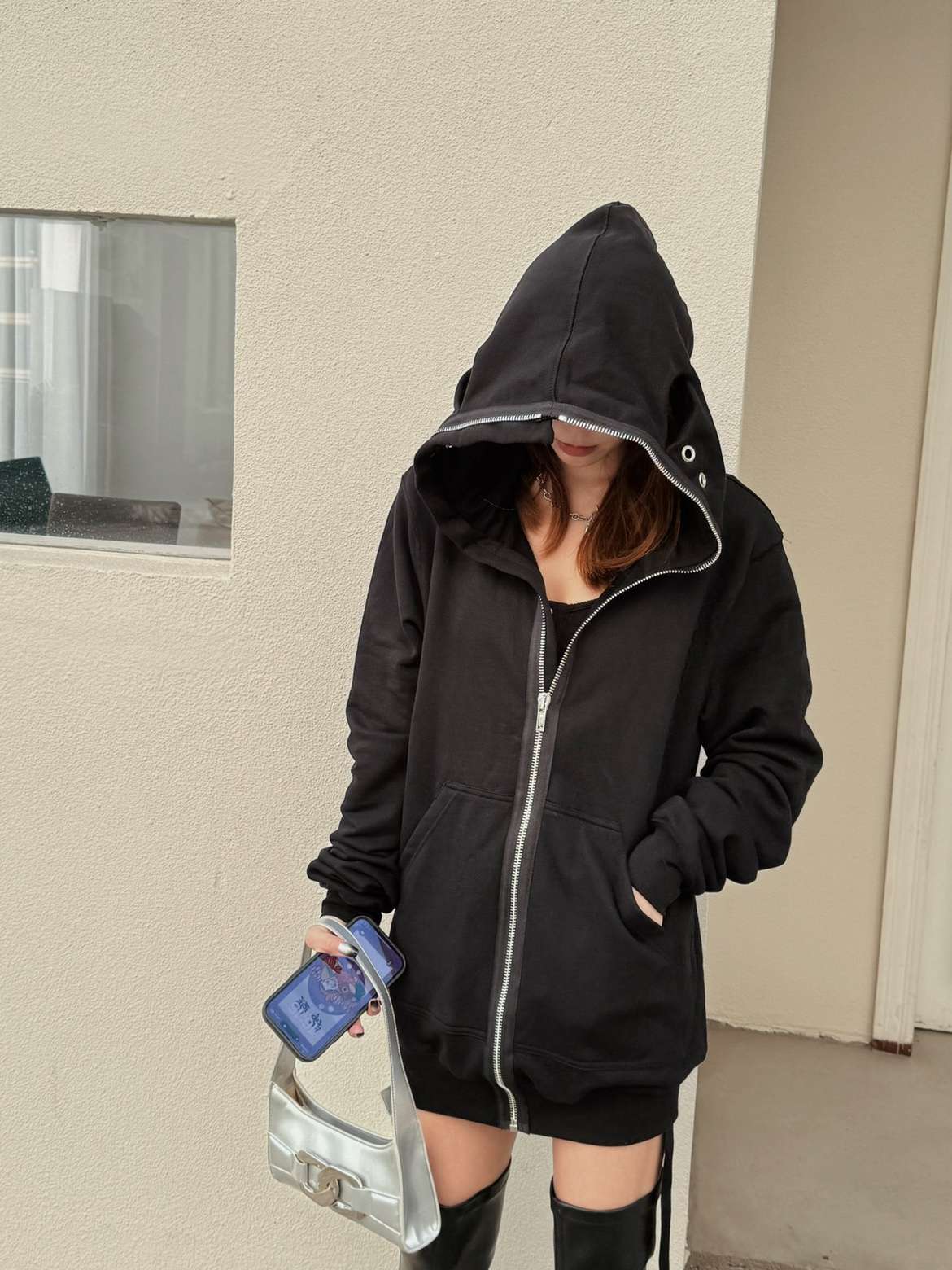 レディース フルジップ高襟フーディー スウェットジャケット