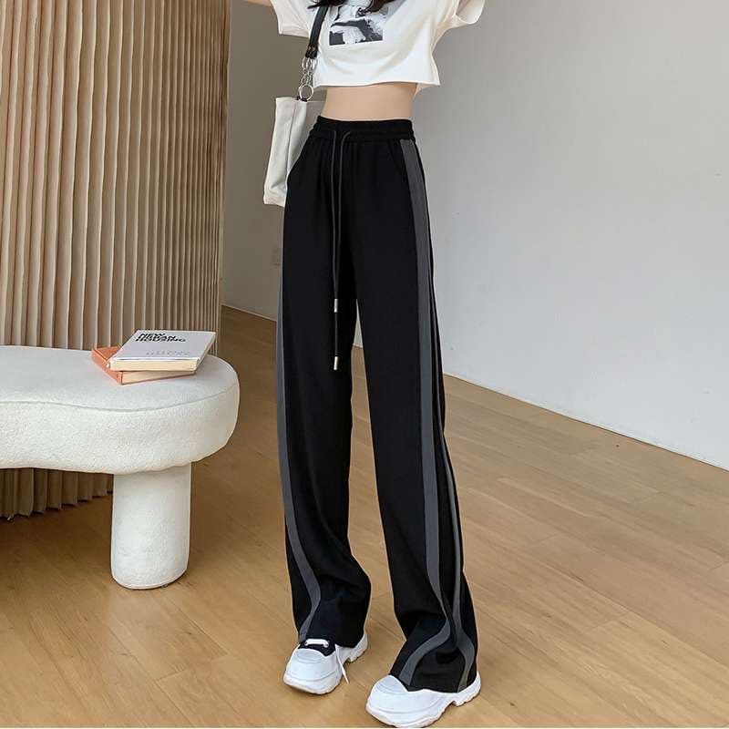 レディース サイドラインワイドスウェットパンツ