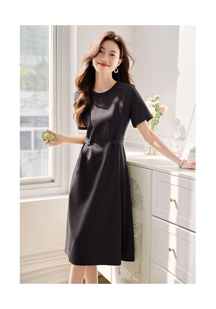 レディース スウェット エレガントシンプル ベルト付き ミディ丈ワンピース