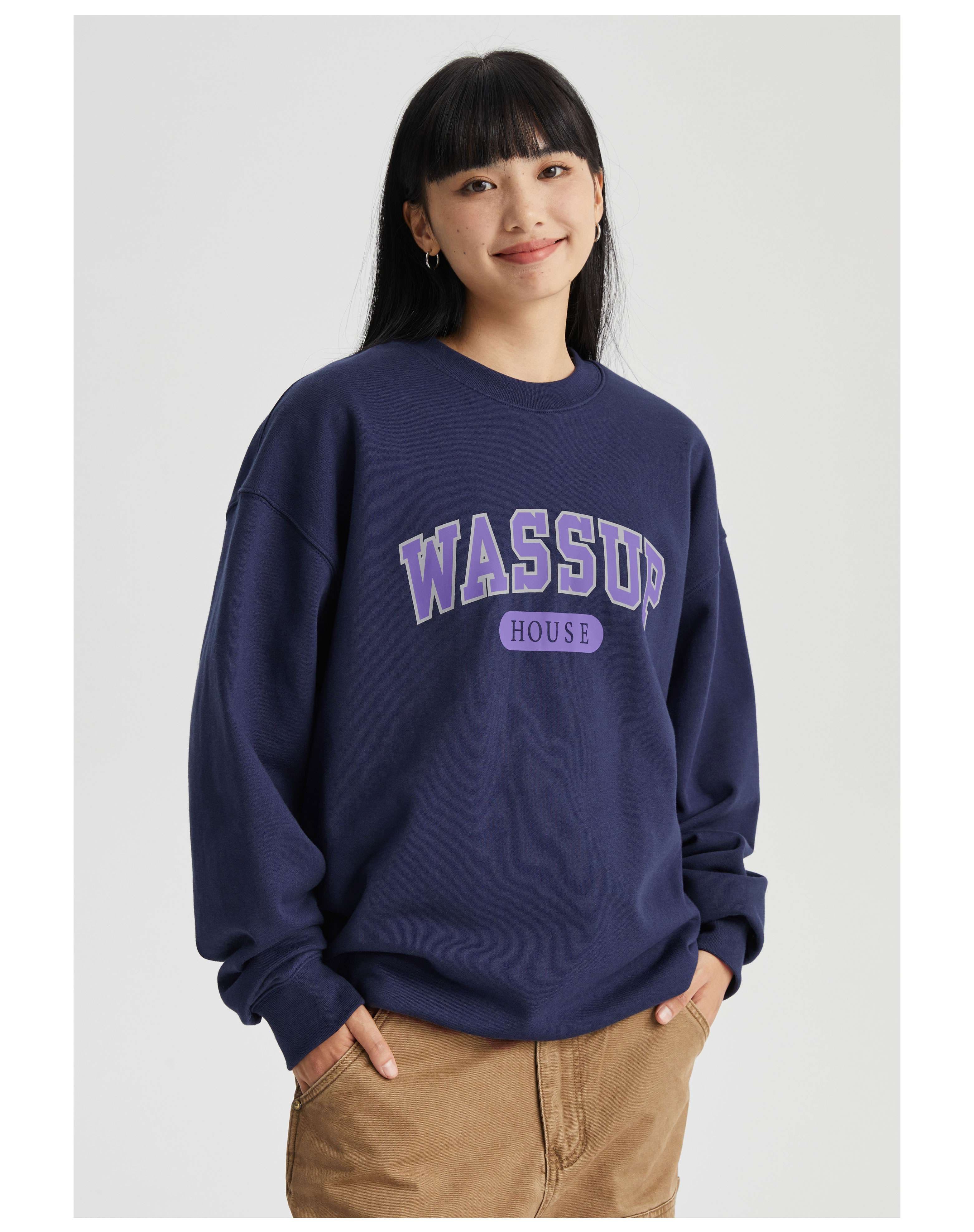 レディース ワッサップハウス カレッジロゴスウェット