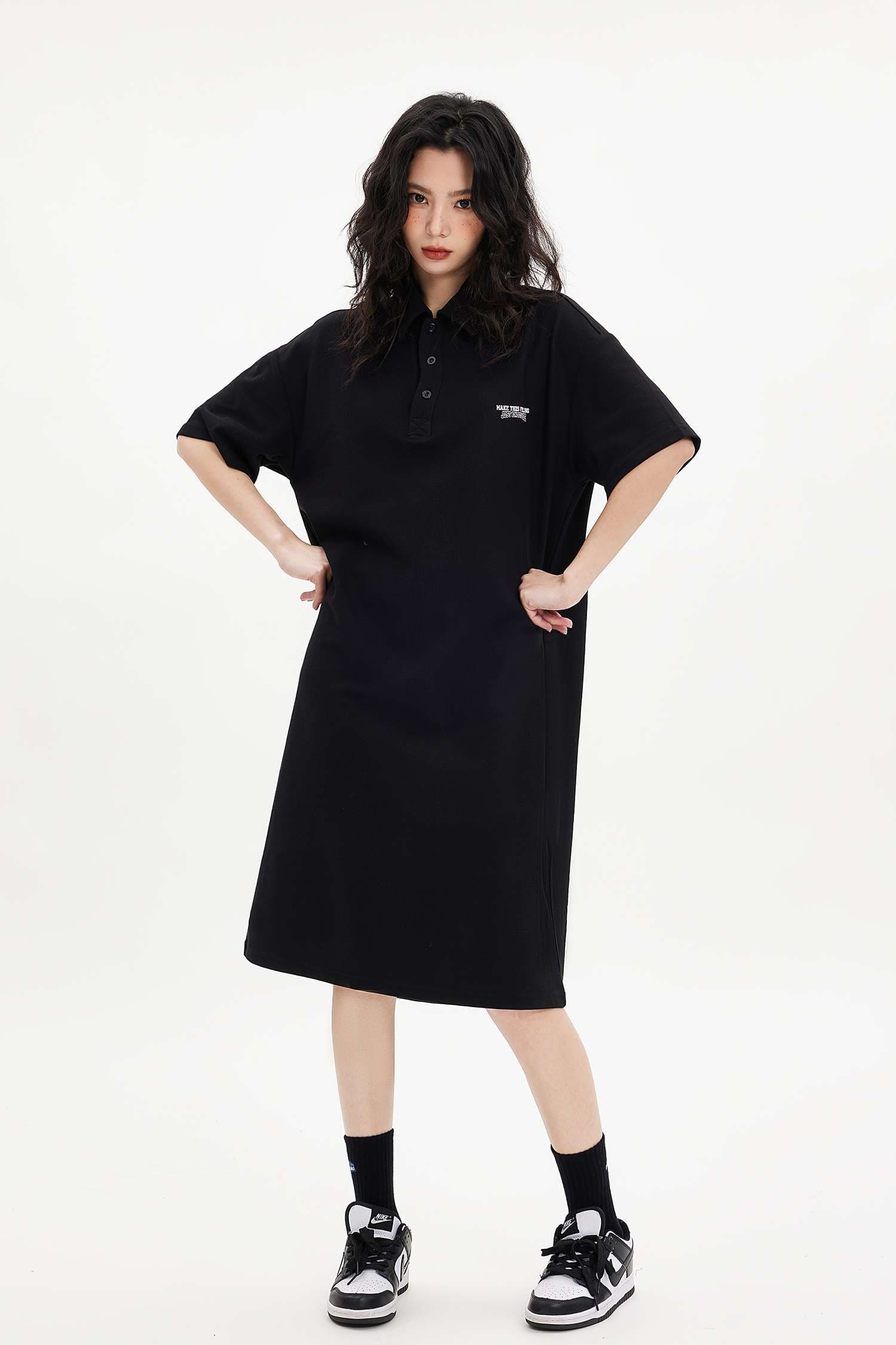 レディース スウェット オーバーサイズポロシャツワンピース