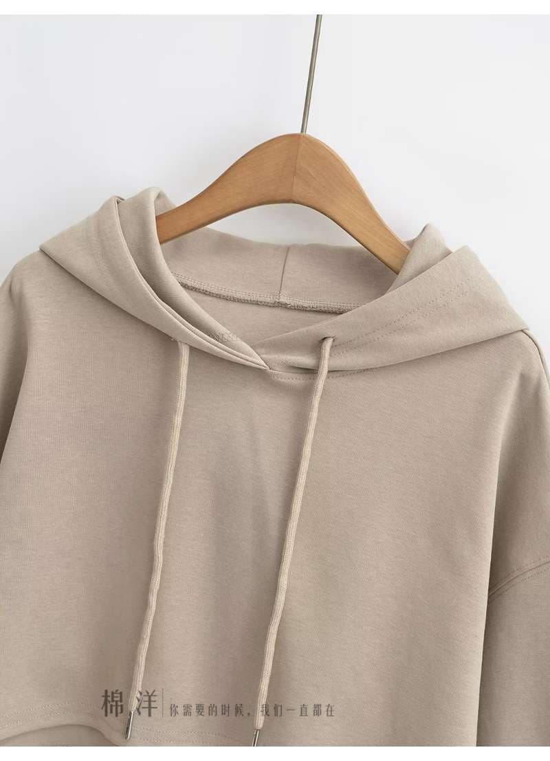 レディース スウェット シンプルクロップドパーカー ワイドスリーブ