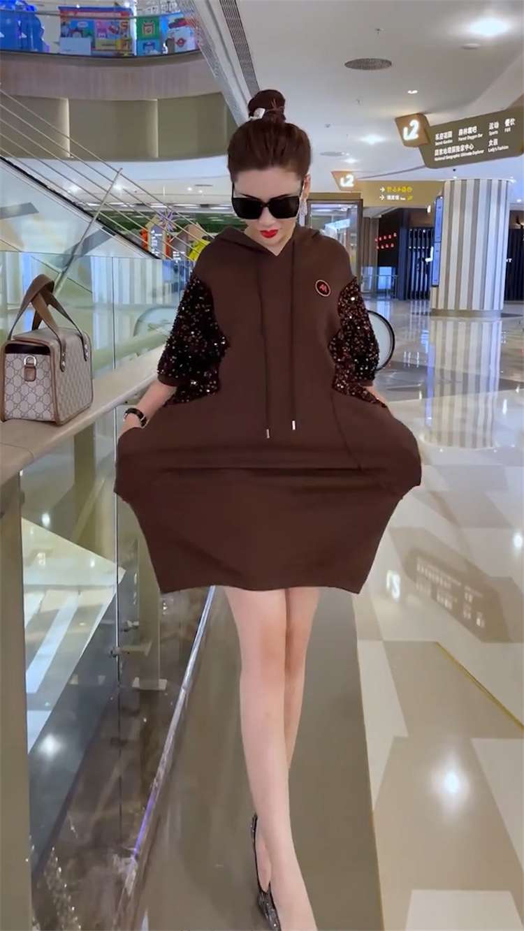 レディース スウェット スパークリングスリーブ フーディワンピース