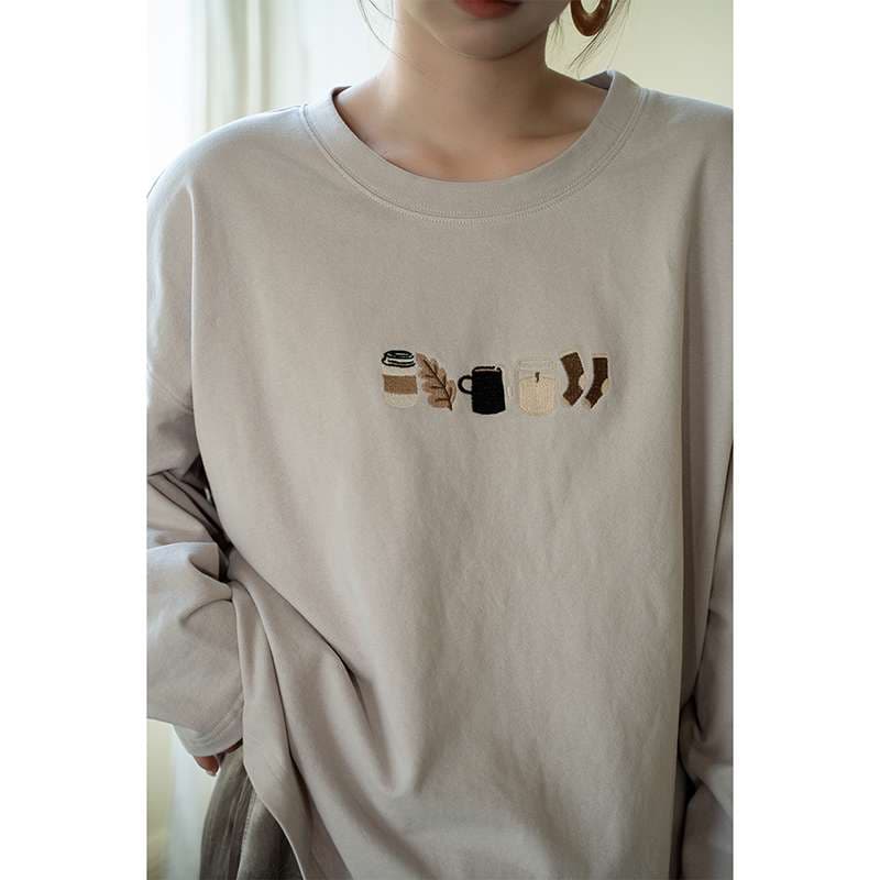 レディース コーヒータイム刺繍入りスウェット