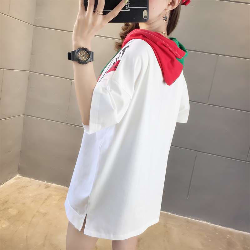 レディース スウェット マルチカラーフード付きオーバーサイズTシャツワンピース