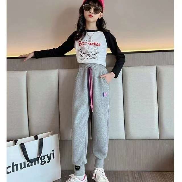 レディース 子供用 ハートロゴ入りカジュアルスウェットパンツ