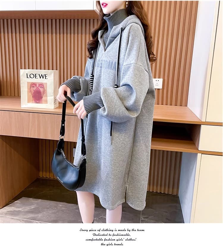 レディース シンプルハイネックレイヤードスウェットワンピース