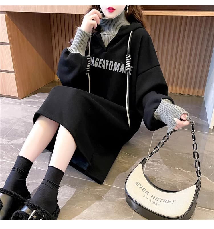 レディース シンプルハイネックレイヤードスウェットワンピース