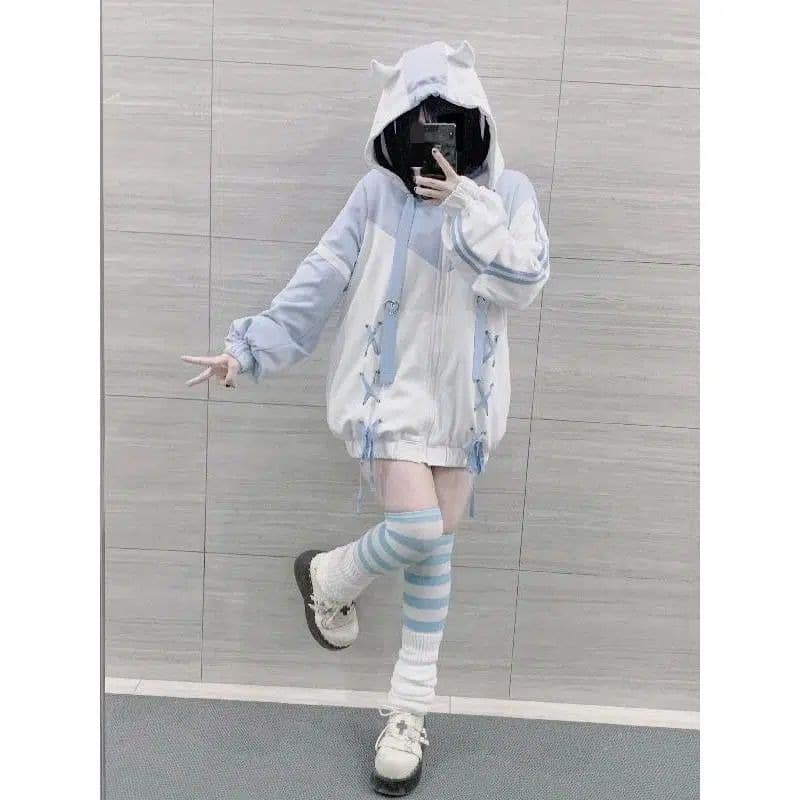 スウェット キッズ ねこ耳フード ジップアップパーカー 子供服