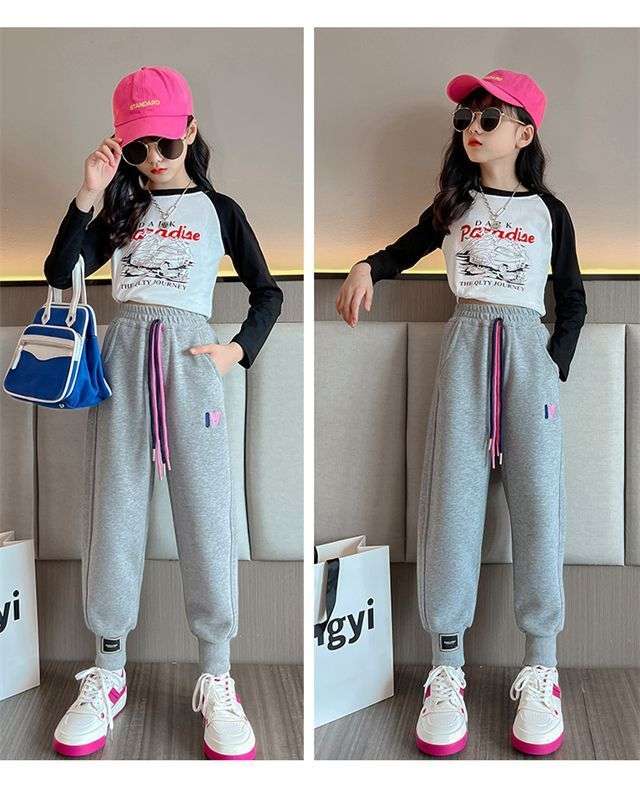 レディース 子供用 ハートロゴ入りカジュアルスウェットパンツ