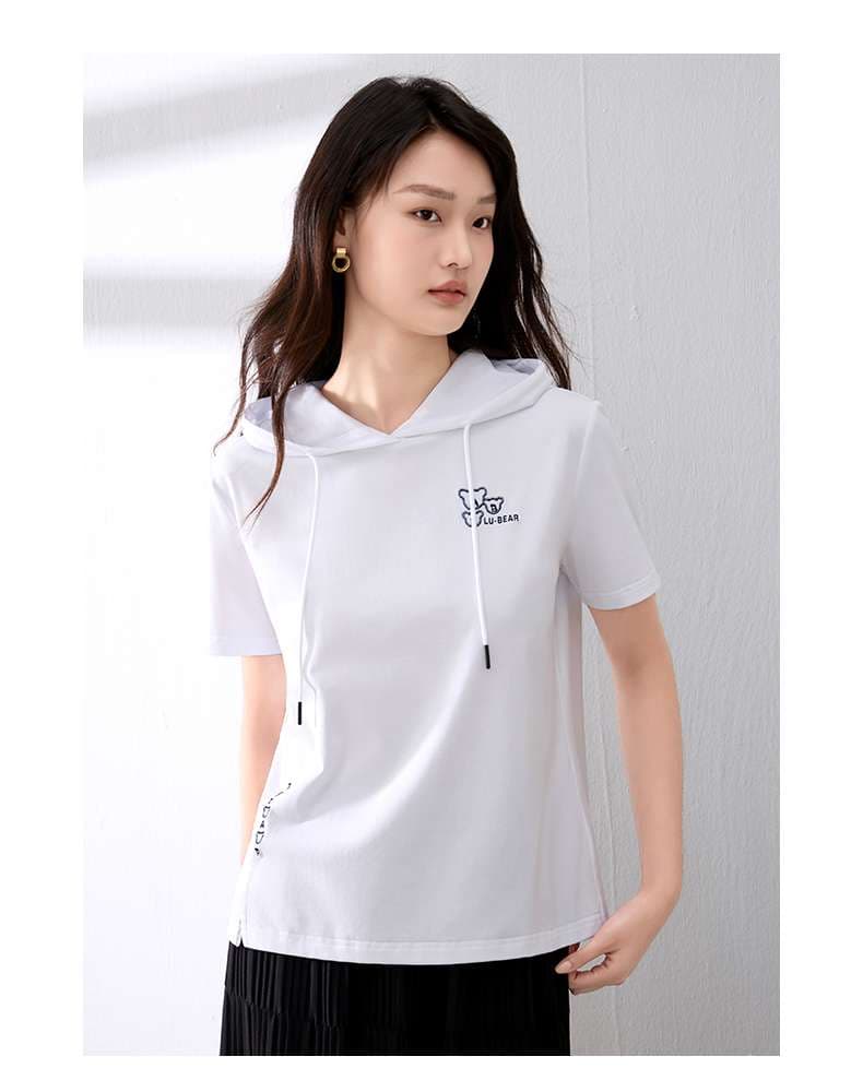 レディース スウェット 半袖フード付きカジュアルTシャツ
